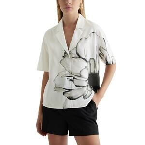 Express Boxy Short Sleeve Cropped Shirt Floral